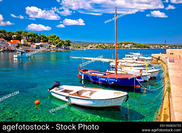 Korcula. Lumbarda coastal village on island of Korcula turquoise waterfront view, southern Dalmatia region of Croatia