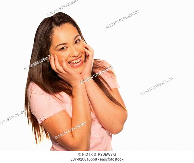 Happy young woman expressing surprise