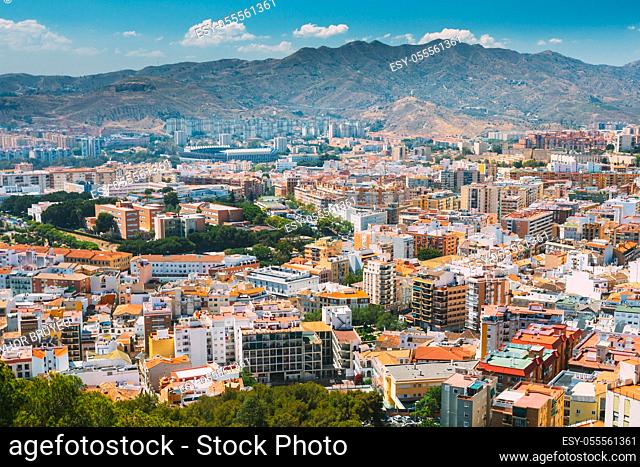 Malaga, Spain. Residential houses in Malaga, Spain. Skyline. Elevated View