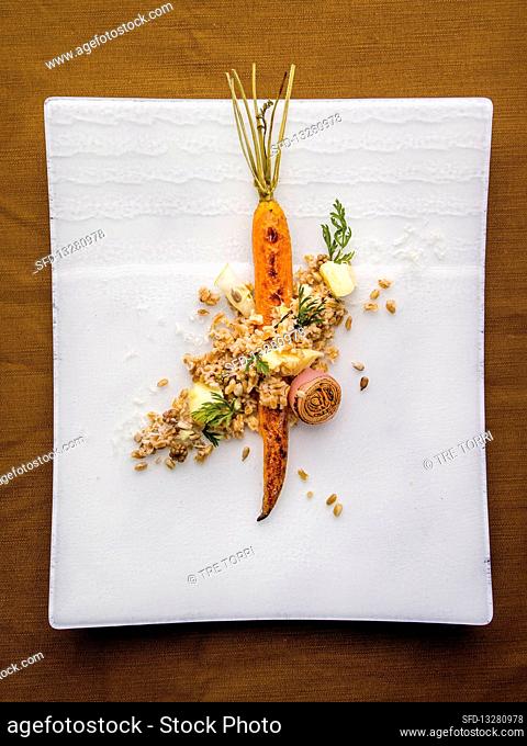 Spelt risotto with carrots and mountain cheese