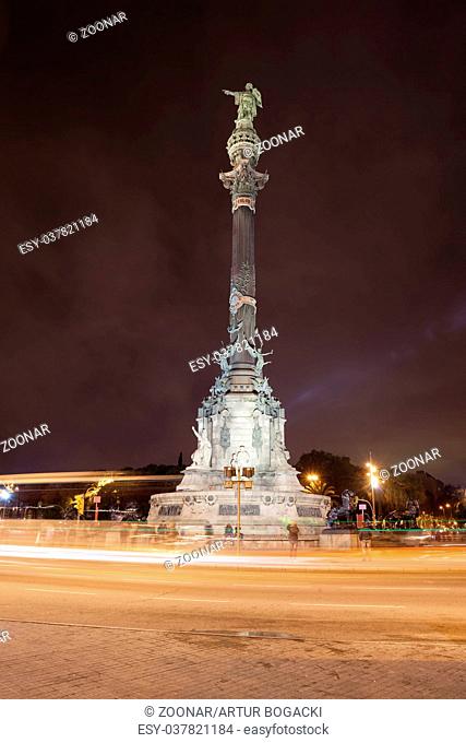 Columbus Monument at Night in Barcelona