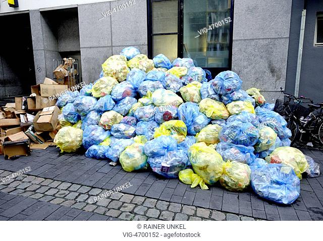 DEU , GERMANY : Recycling paper and Yellow Bags are waiting for collection in Bonn - Bonn, Northrhine-, Germany, 05/08/2014