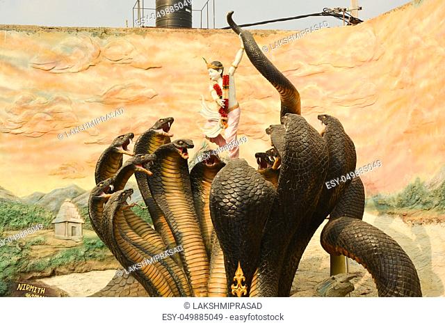 Mantralayam, Andhra Pradesh, India DECEMBER 13, 2018 :sculpture of Lord Krishna dancing on the snake in mantralayam