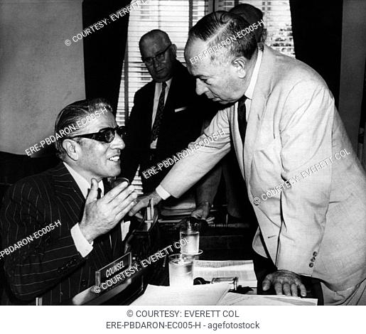 From left: Aristotle Onassis, US Congressman John C. Kluczynski, US Congressman Herbert Bonner, preceding House Merchant Marine Subcommittee hearing, June 1958