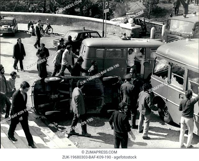 Mar. 03, 1968 - Dangerous riots have been taken place when the Police moved into Rome University to remove several hundred students who have occupied university...