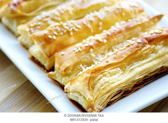 Just baked crunchy puff pastry