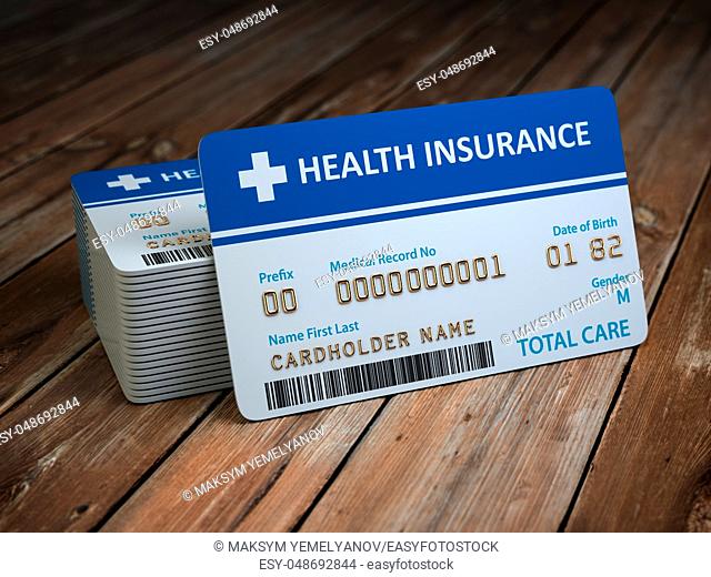 Health care medical Insurance card on the wood background. 3d illustration