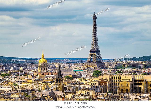 Skyline of Paris with Eiffel tower, France