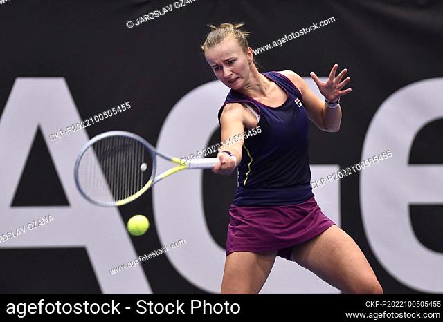 Barbora Krejcikova (Czech) in action during the WTA Agel Open 2022 women's tennis tournament match against Shelby Rogers (USA), on October 5, 2022, in Ostrava