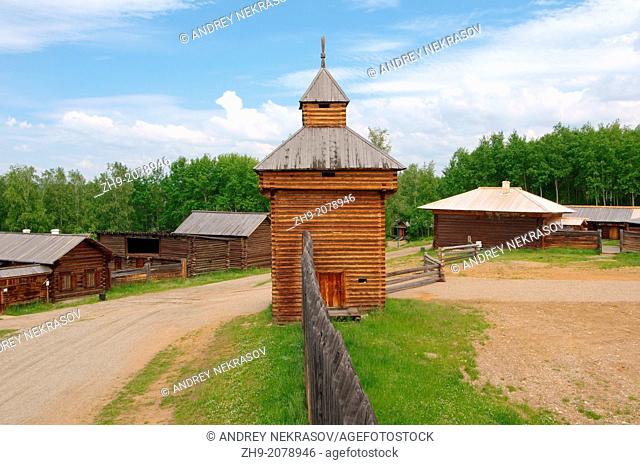 Spassky passable tower of the Ylym jail, 1667. ""Taltsa's"" (Talzy) - Irkutsk architectural and ethnographic museum. Baikal, Siberia, Russian Federation