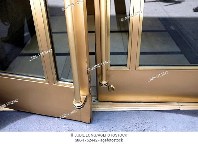 Brass and Glass Double French Doors Slightiy Opened