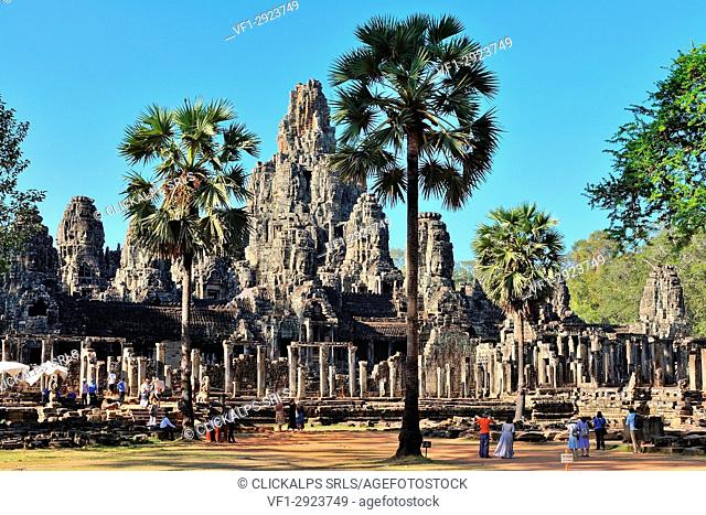 Cambodia, Siem Reap, ruins of the Bayon and Angkor Thom temple