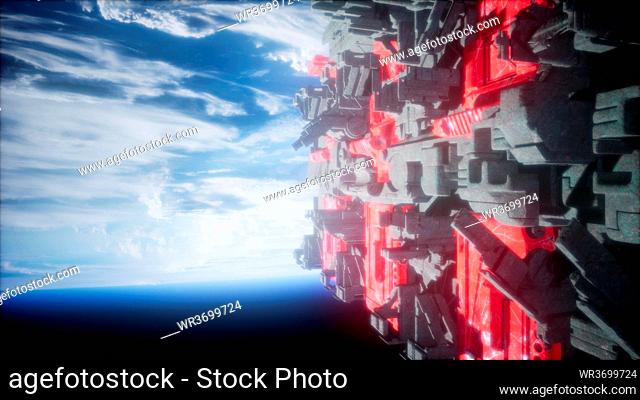 spaceship with view on space and planet Earth 3D rendering elements of this image furnished by NASA