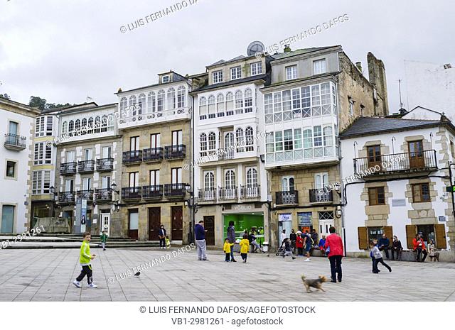Traditional Galician architecture at Praza Maior city square at Viveiro, Lugo province, Galicia, Spain, Europe