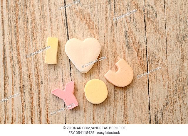 I love you, Sweet greetings on a wooden background