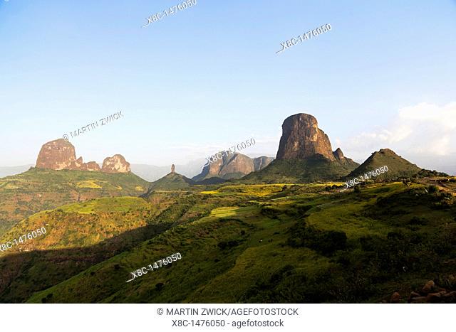Landscapes of the buttes of Mulit near the Escarpment of the Simien Mountains at about 2000m during the end of the rainy season close to the Simien Mts...