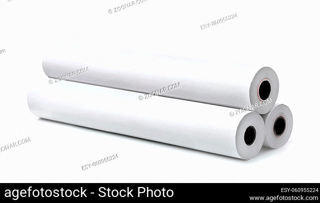 Three rolls of blank white paper isolated on white