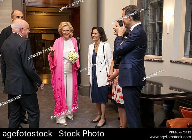 Princess Astrid of Belgium, Prince Lorenz of Belgium, New Foreign minister Hadja Lahbib and Prime Minister Alexander De Croo pictured during a concert on the...