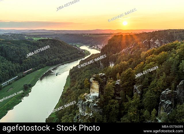 View from the Bastei to the Elbe, Elbe Sandstone Mountains, Saxony, Germany