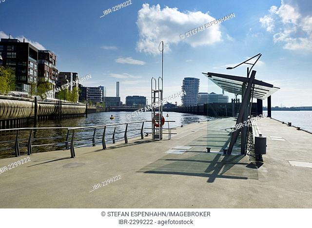 View from the Elbe Philharmonic Hall ferry station on residential and office buildings at Dalmannkai, Grasbrookhafen, HafenCity, Hamburg, Germany, Europe