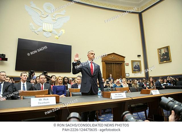 Former Trump campaign manager Corey Lewandowski is sworn-in to give testimony before the United States House Committee on the Judiciary as it conducts a hearing...