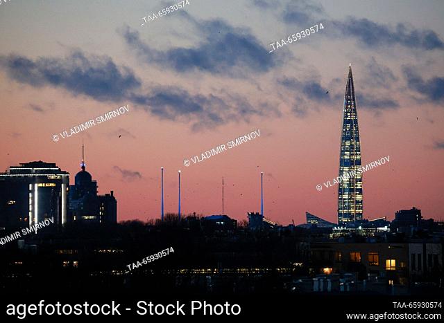 RUSSIA, ST PETERSBURG - DECEMBER 19, 2023: A view of the 462m tall tower of Lakhta Centre, a multifunctional public and business complex