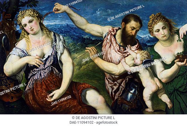 Allegory with Mars, Venus, Flora and Cupid, ca 1560, by Paris Bordone (Treviso 1500-1577), 110x176 cm.  Vienna, Kunsthistorisches Museum (Museum Of Fine Arts)