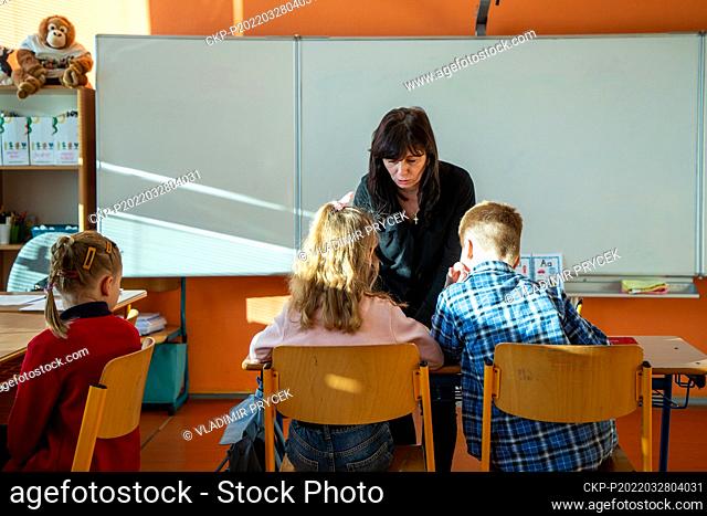 A school class of Ukrainian refugee children was established at the Rovniny Primary School in Hlucin, Czech Republic, pictured on March 28, 2022