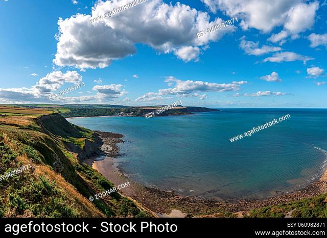 North Sea Coast in North Yorkshire, England, UK - looking from Kettleness towards Runswick Bay
