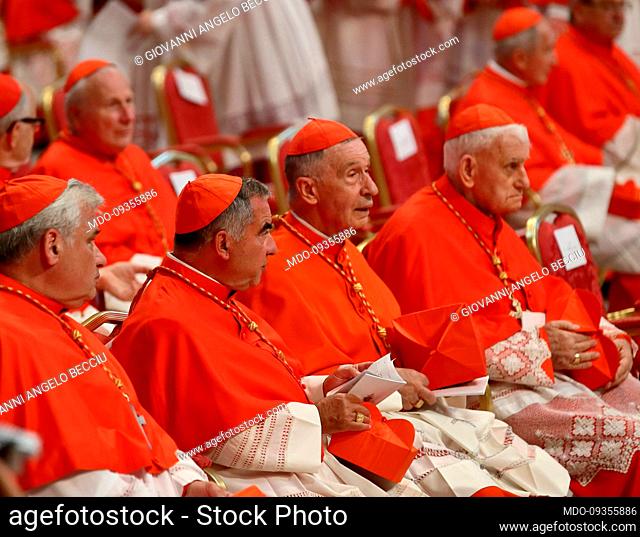 Cardinal Giovanni Angelo Becciu with other cardinals during the Consistory, presided over by Pope Francis for the creation of twenty new cardinals
