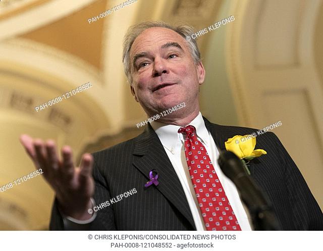 United States Senator Tim Kaine (Democrat of Virginia) speaks to the media after attending policy luncheon on Capitol Hill in Washington, DC, June 4, 2019