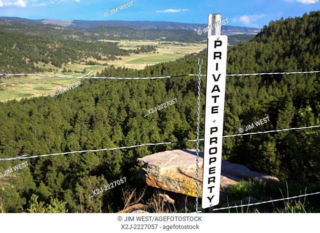 Newcastle, Wyoming - A sign declares private property on the western edge of the Black Hills