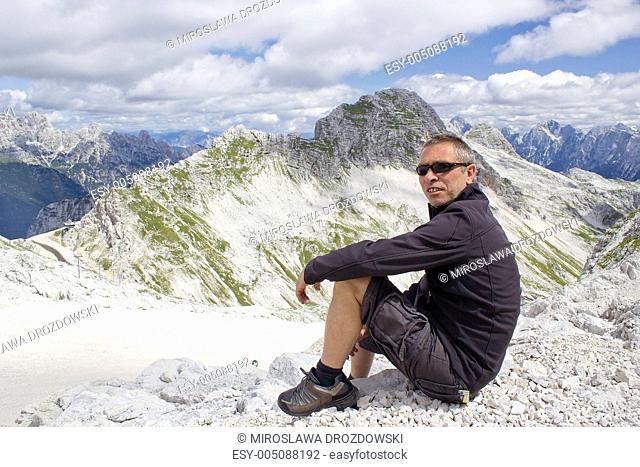 tourist in the Julian Alps Slovenia