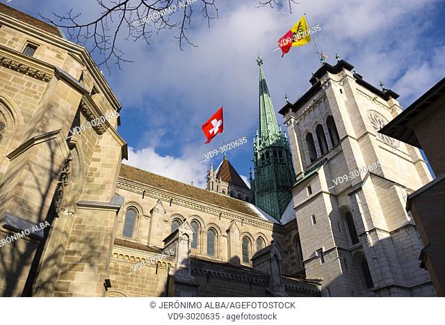 Saint-Pierre cathedral, historic center. Old town, Geneva. Switzerland, Europe