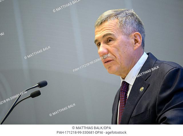 Rustam Minnikhanov, President of the Russian republic of Tatarstan, speaking during the signing of an agreement between the German company Siemens Russia and...