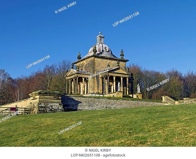 England, North Yorkshire, Castle Howard. The Temple of the Four Winds, designed by Sir John Vanbrugh, in the gardens of Castle Howard