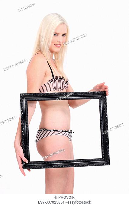 Landscape picture of woman in underwear