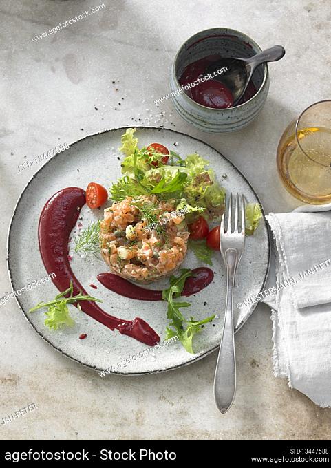 Char tartare with beetroot sauce