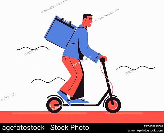 Vector illustration of a food delivery courier riding an electric scooter