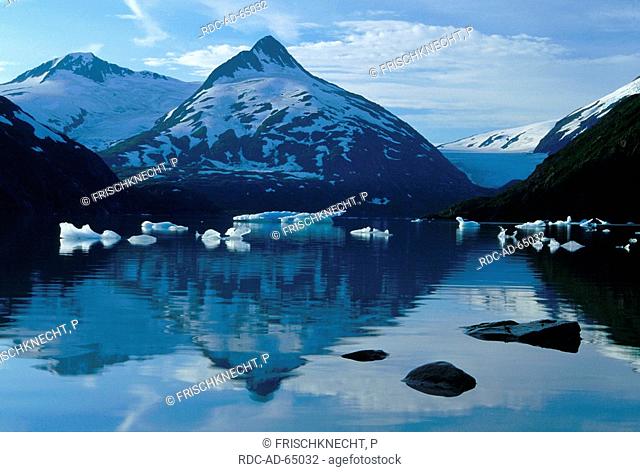Lake with ice floes Turnagain Arm Portage Glacier Alaska USA