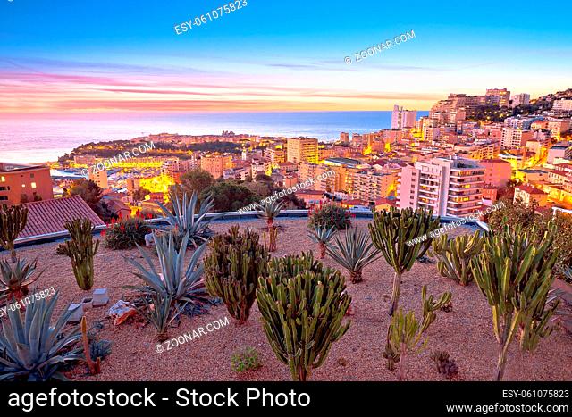Monaco and Monte Carlo cityscape sunset lights view, Principality of Monaco