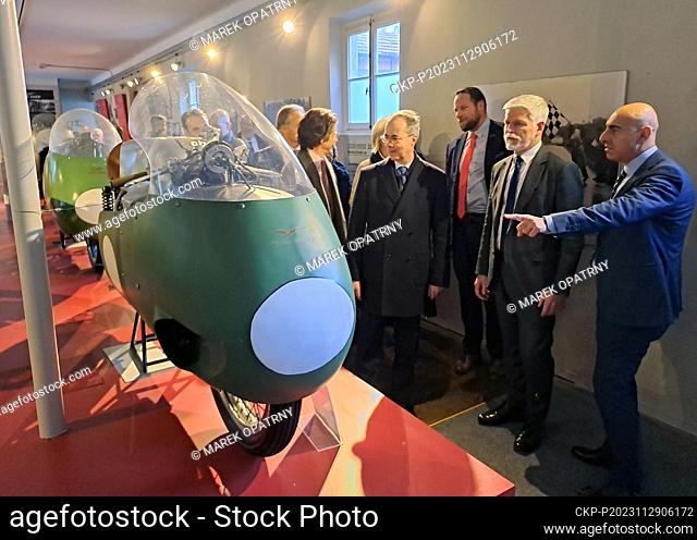 Czech President Petr Pavel (2nd from right) visited the Moto Guzzi factory and museum in the Italian region of Lombardy, on November 29, 2023