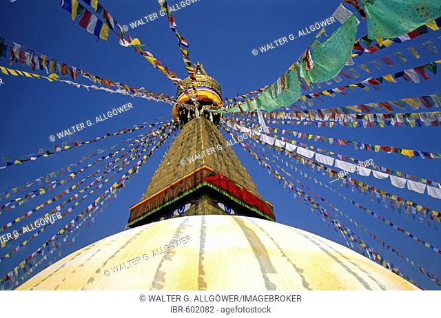 Boudhanath or Bodhnath, most important site of the Nepalese Buddhist community and largest stupa in the country, Kathmandu, Nepal, Asia