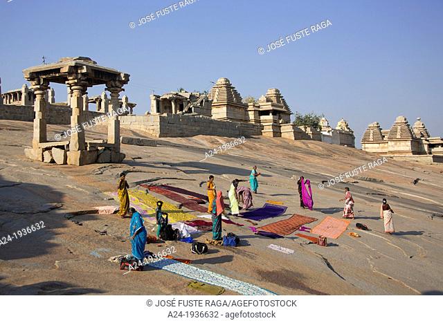 India , Karnataka State, Hampi City , ruins of Vijayanagar City XV century , (W.H.) , Matunga Hill , Drying Cloths