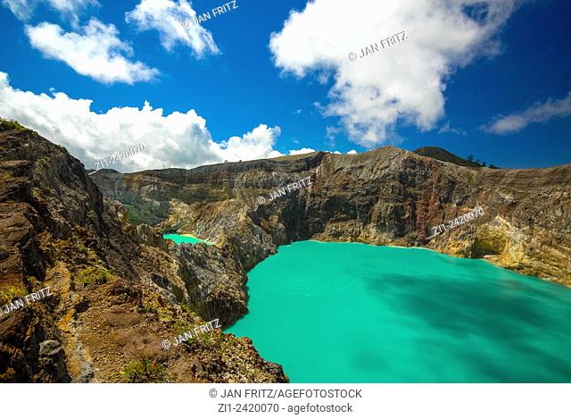 colourful volcanic lake of kelimutu volcano at flores indonesia