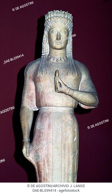 Phrasikleia Kore, 550-540 BC, by Aristion of Paros, Archaic Greek sculpture found in Myrrhinus, Greece. Greek civilisation, 6th century