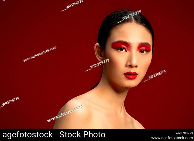 Red eye shadow colour makeup beauty portrait