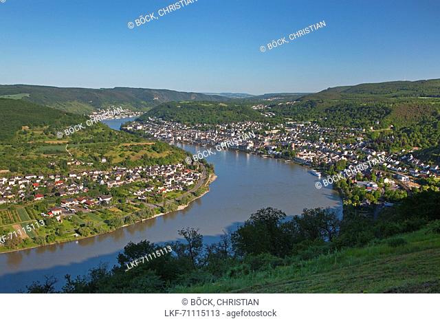 View over the loop of the Rhine near Boppard, Upper Middle Rhine Valley, Rheinland-Palatinate, Germany, Europe