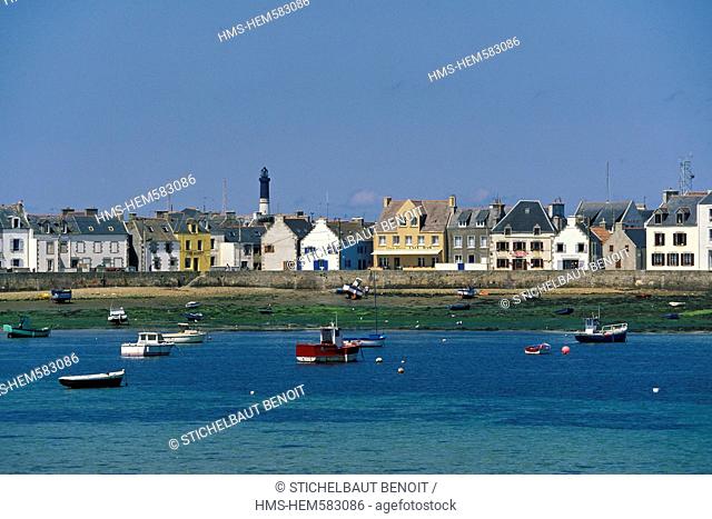 France, Finistere, Ile de Sein, the inner harbor, wharf Free French