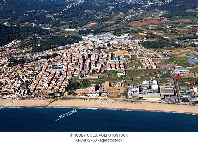 Spain, Catalonia, Barcelona, Maresme, Malgrat de Mar, Les Sorres industrial area (right)